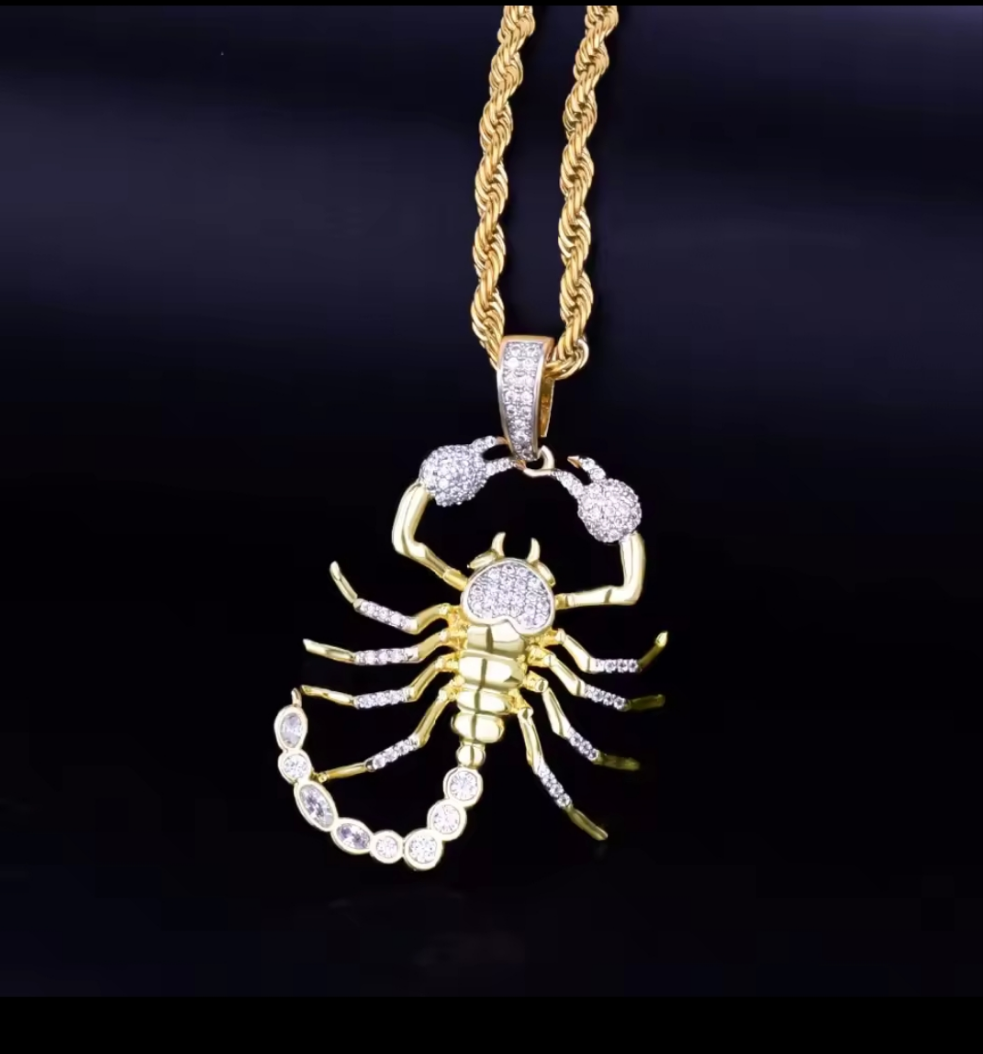 Scorpion gold pendant with gold chain 50cm